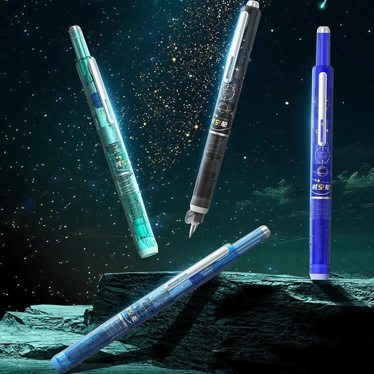 点石制笔按动钢笔DS-7158不溅墨笔记重点细尖EF时空魔液可擦钢笔