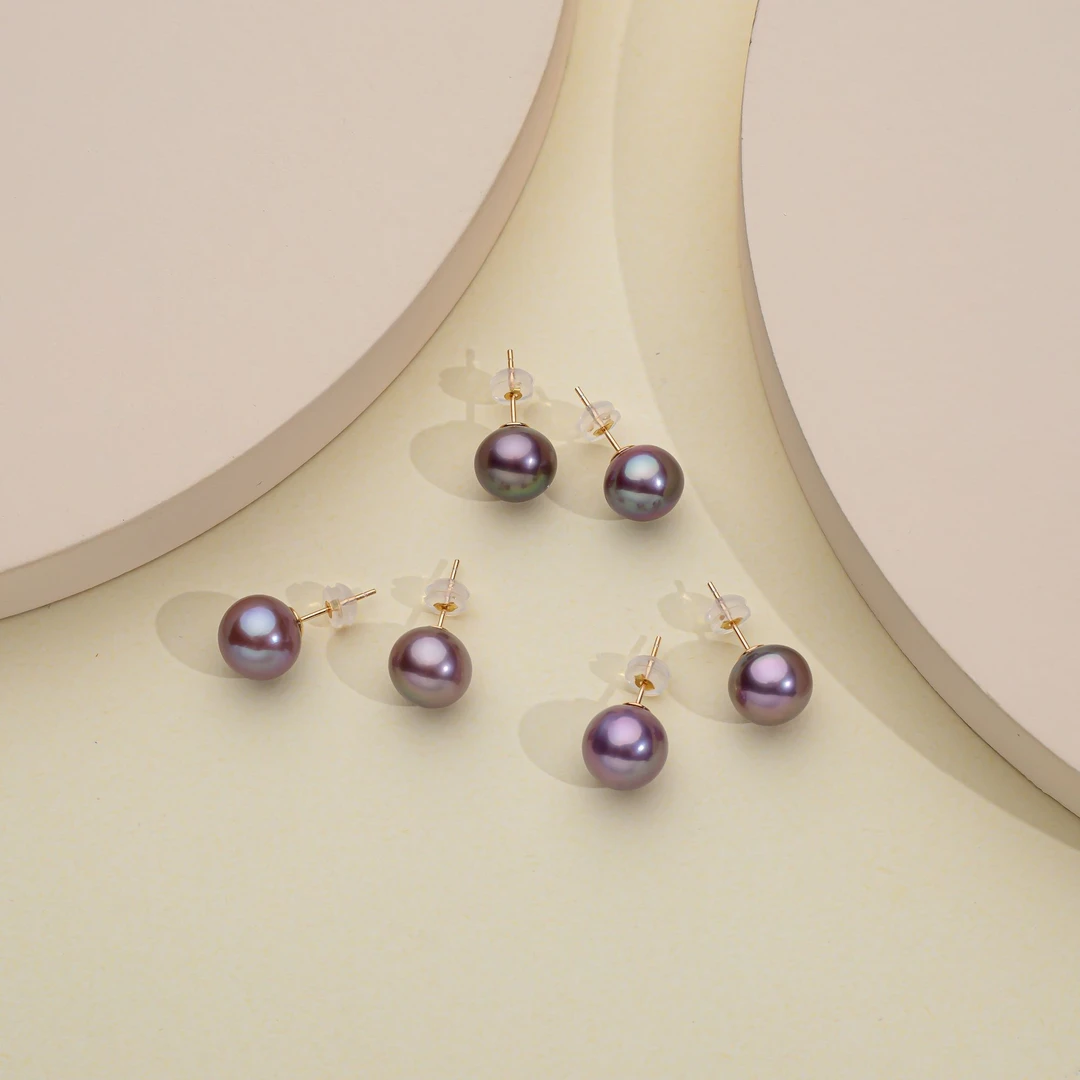 天然紫色珍珠耳钉 10-11mm S925银（多样性发一）