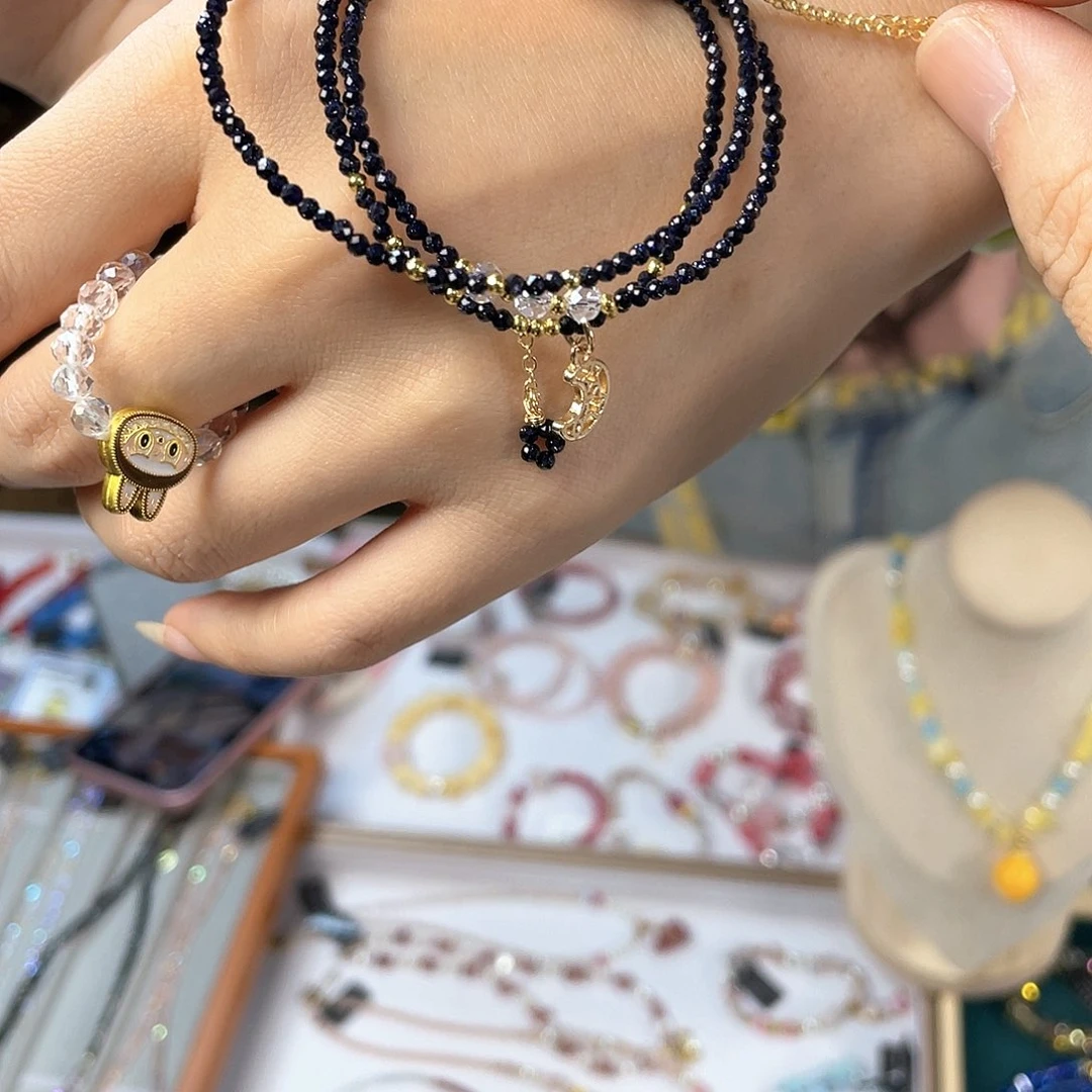 水晶手链银S925镀金镶嵌