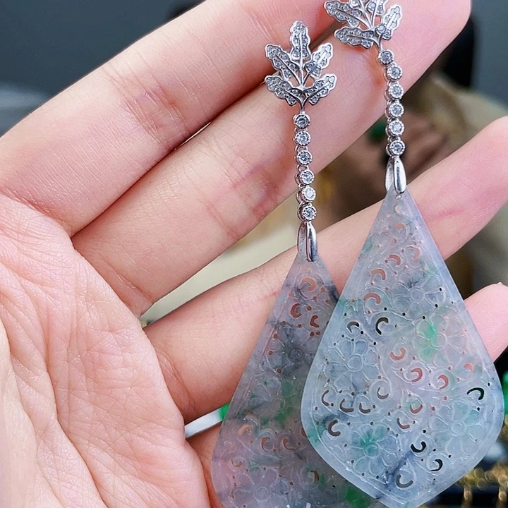 翡翠耳饰银S925镶嵌饰品