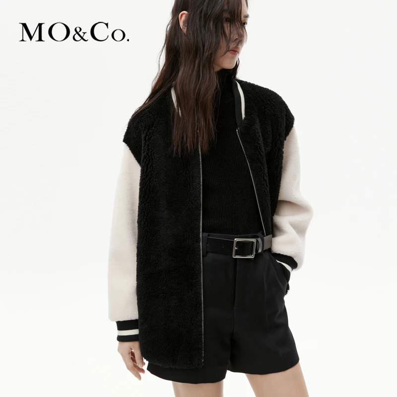 【达人专属】MOCO冬绵羊毛毛绒撞色MC章仔棒球服外套MBC4COT028