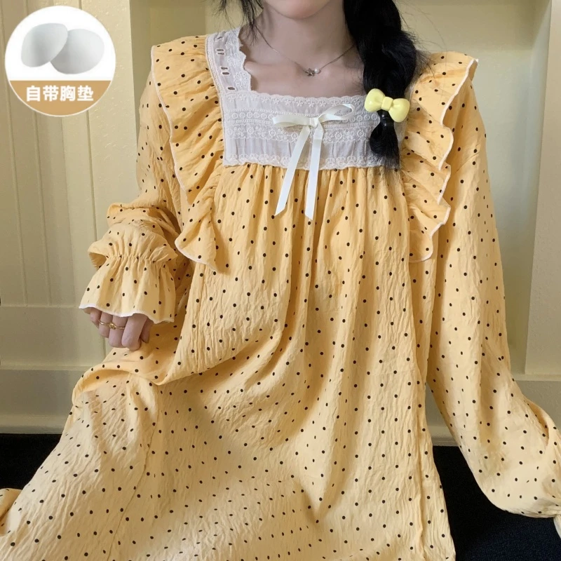 公主风带胸垫睡裙女款爆款2025新款春秋季长袖洋气网红高颜值睡衣