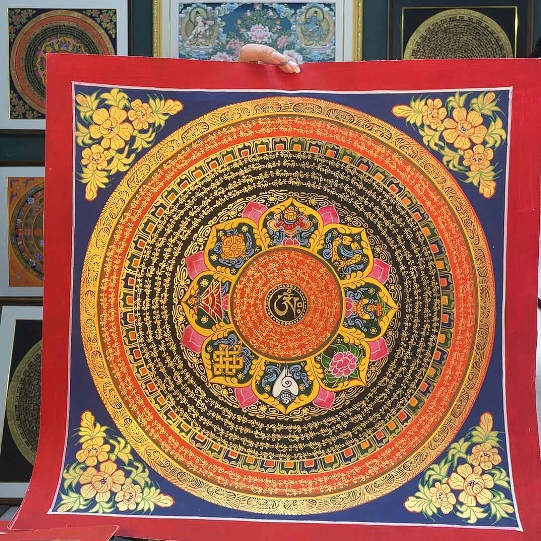 卷轴画手绘唐卡50厘米坛城六字