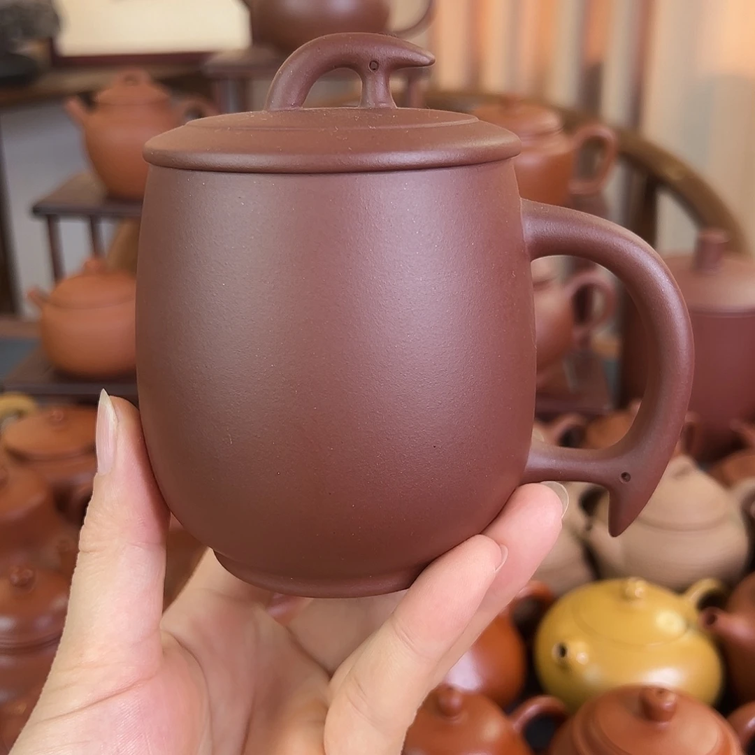 茶壶紫砂精品原矿 一帆风顺盖杯 紫泥 380cc