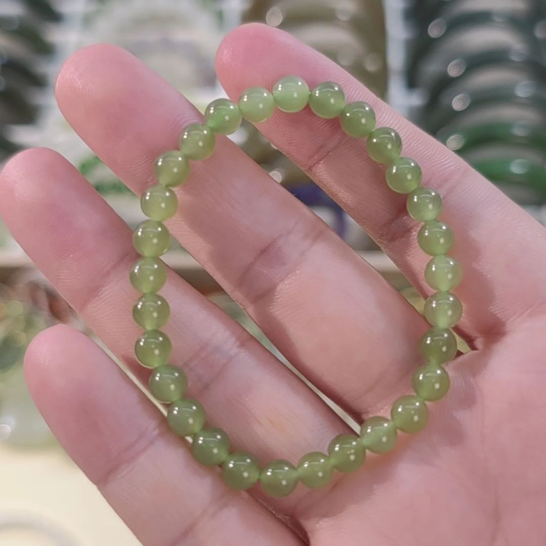 和田玉未镶嵌手链卡6冰晴绿和田玉手串×1