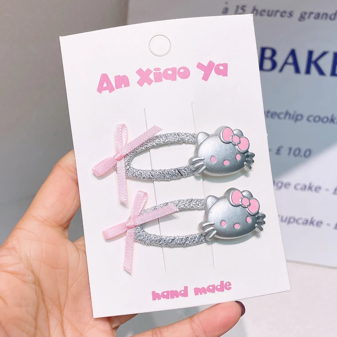 A-6619  aa 1对银色粉猫蝴蝶结甜酷后脑勺碎发掰掰夹       发圈