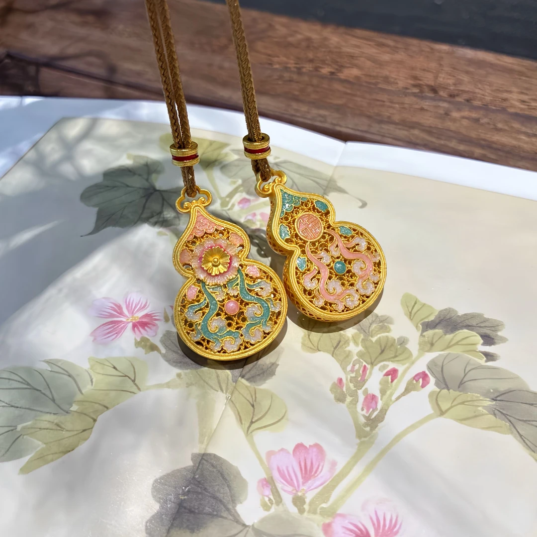 吊坠足银珐琅 中秋礼物-海棠葫芦-足银999.9国潮轻奢双面编绳百搭