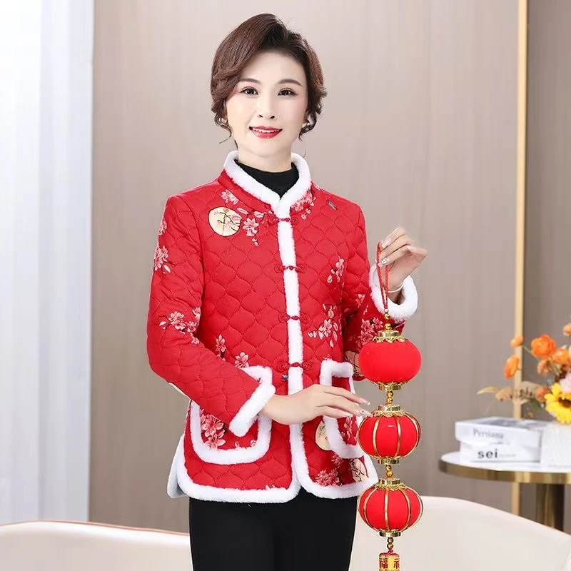 2025气质短款复古中式加绒加厚中国风民族风棉服    香