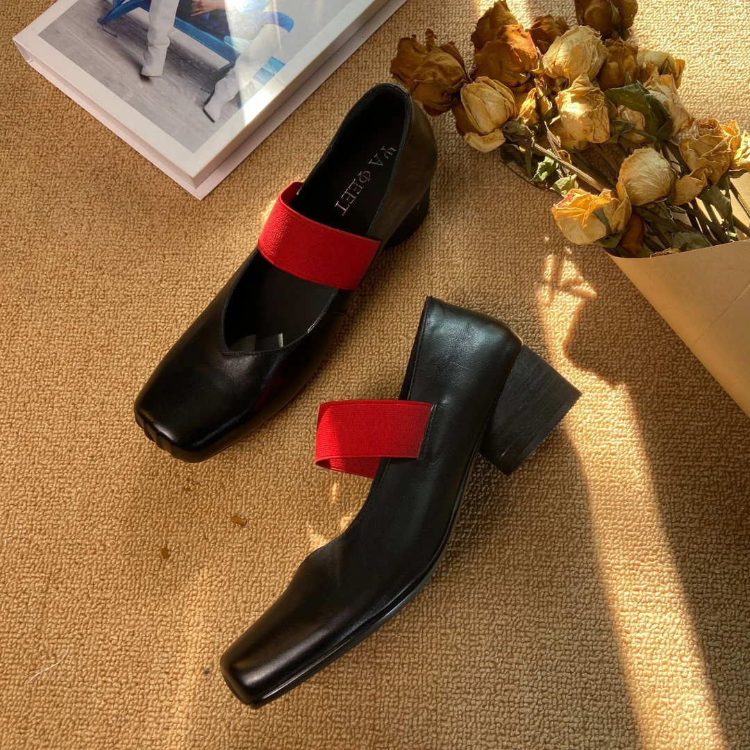 2025春季新款真皮软底复古做旧低跟芭蕾舞鞋女猪鼻鞋玛丽珍单鞋女