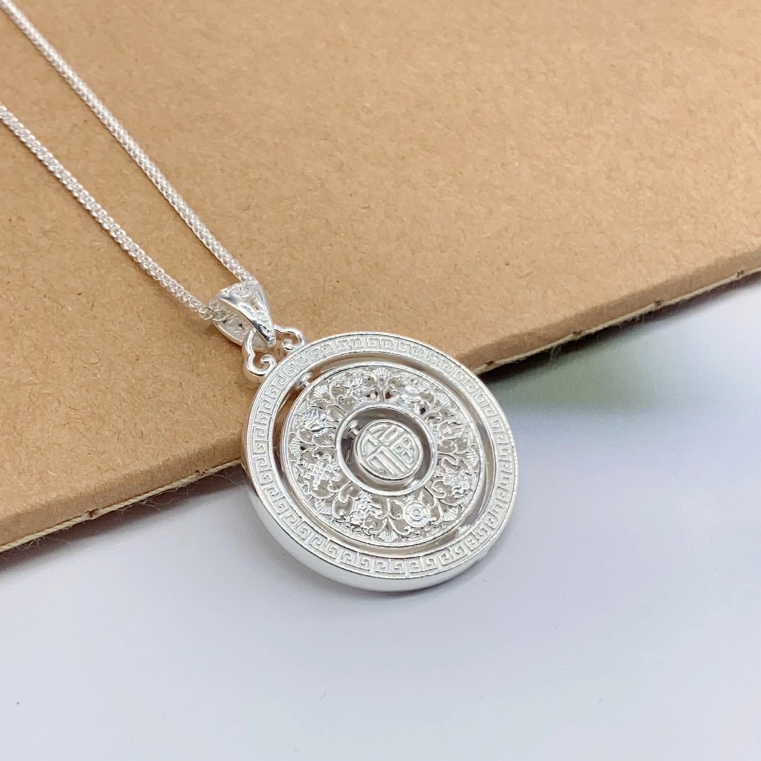 吊坠足银 999足银时来运转八宝罗盘吊坠 时尚镂空罗盘送朋友礼物