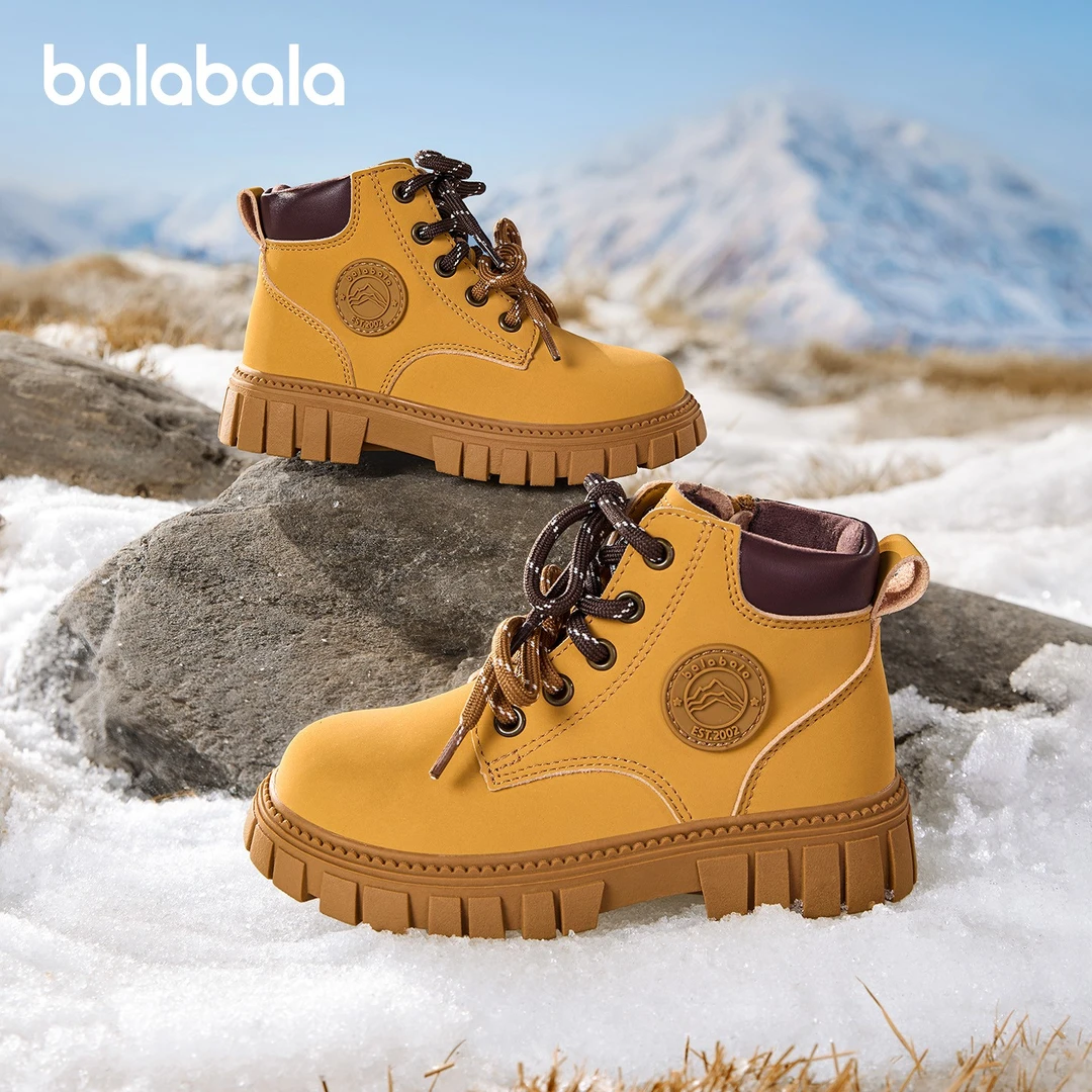 巴拉巴拉童鞋儿童靴子马丁靴女童男童2025新秋冬加绒短靴潮大黄靴