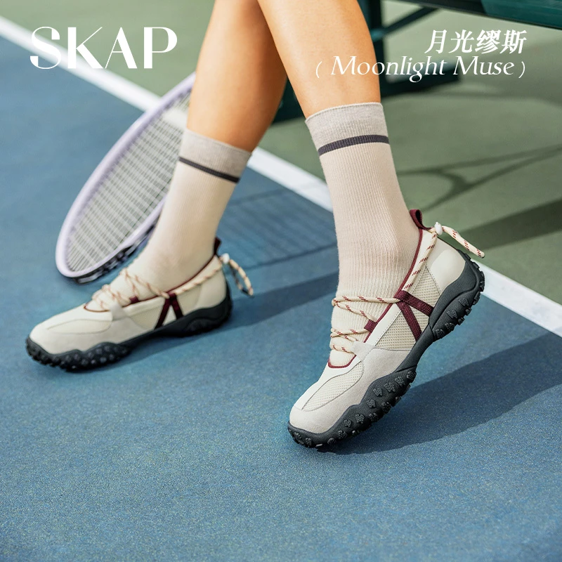 SKAP圣伽步月光缪斯2025百搭气质抽绳舒适拼色款休闲女鞋AHJ03CQ5