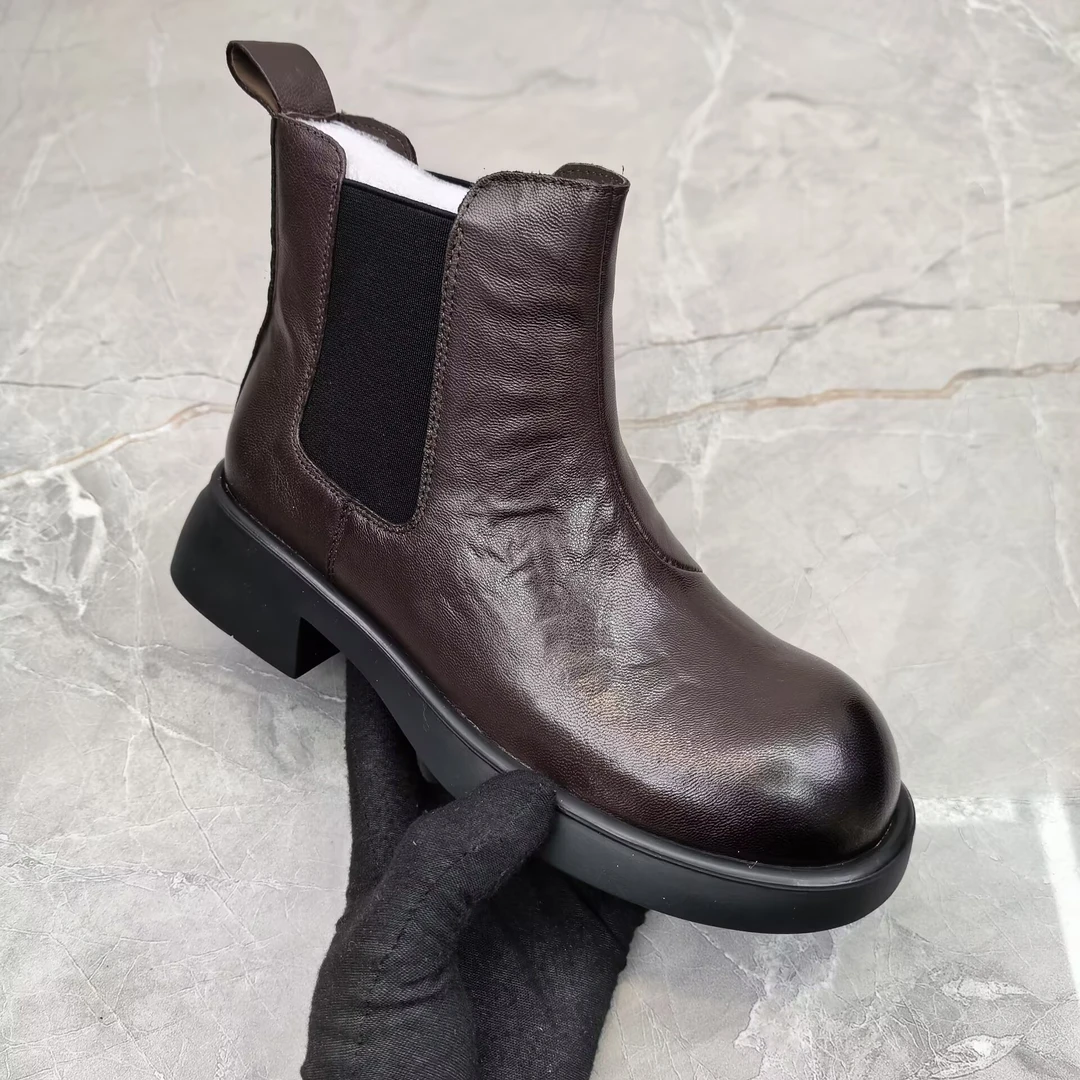 c（孤品）35码粗跟女靴(羊皮)66018棕色