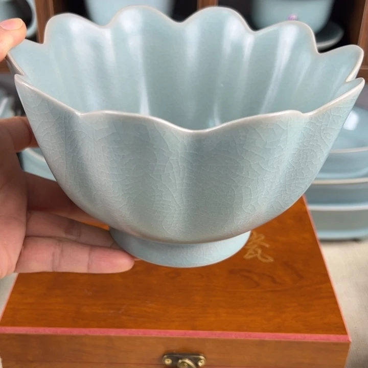 摆件瓷仿古釉莲花温碗大号微瑕