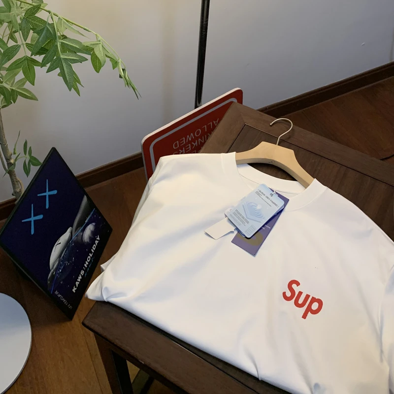 sup简约字母美式潮牌240G重磅！夏季索罗娜凉感宽松短袖t恤男女