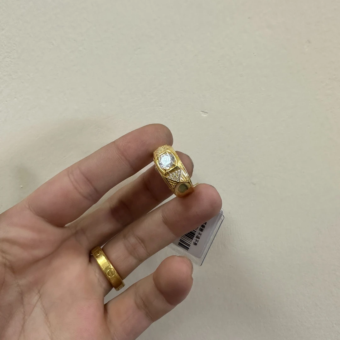 足银戒指 开口钻戒气质时尚百搭窄版金色中古指环镶钻