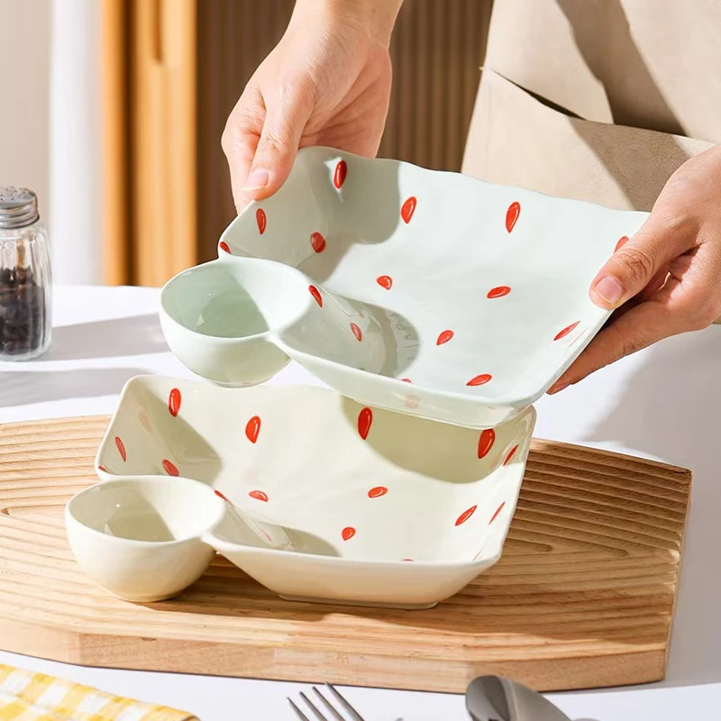 7.2英寸遇见莓好饺子盘(奶油绿+奶油黄)2个装 破损联系客服