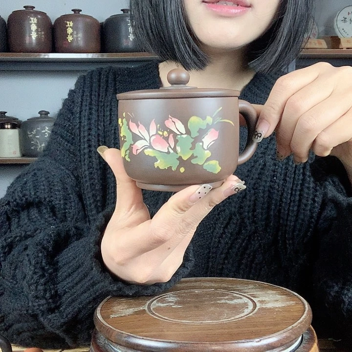 罐建水紫陶手工彩填办公杯