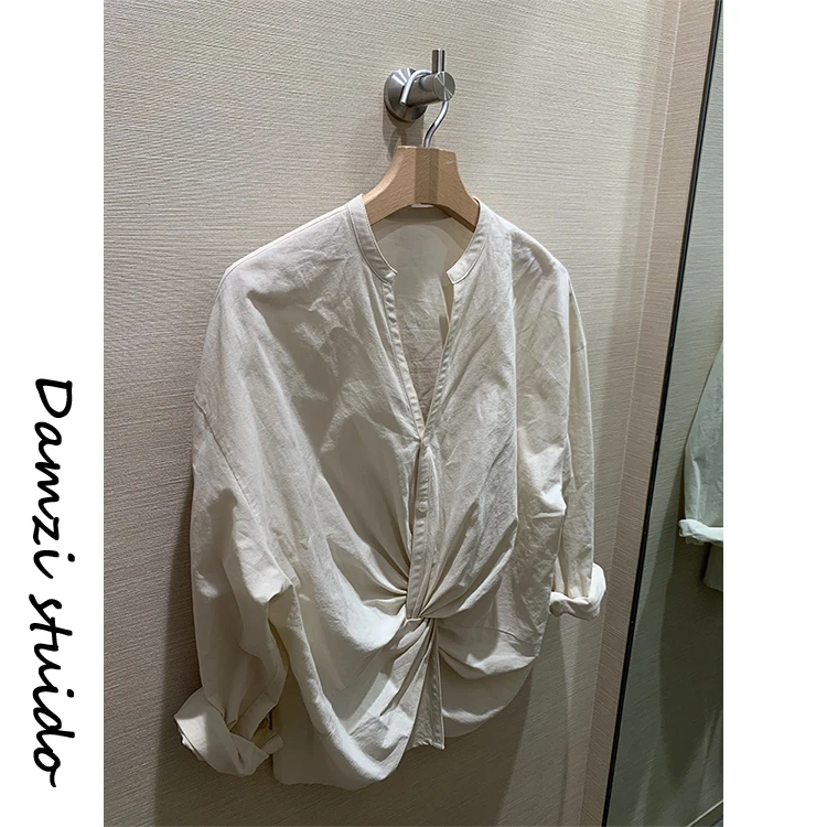 DA麦子 “布蕾西”进口棉设计感扭结薄衬衫女 MZ8508布蕾西