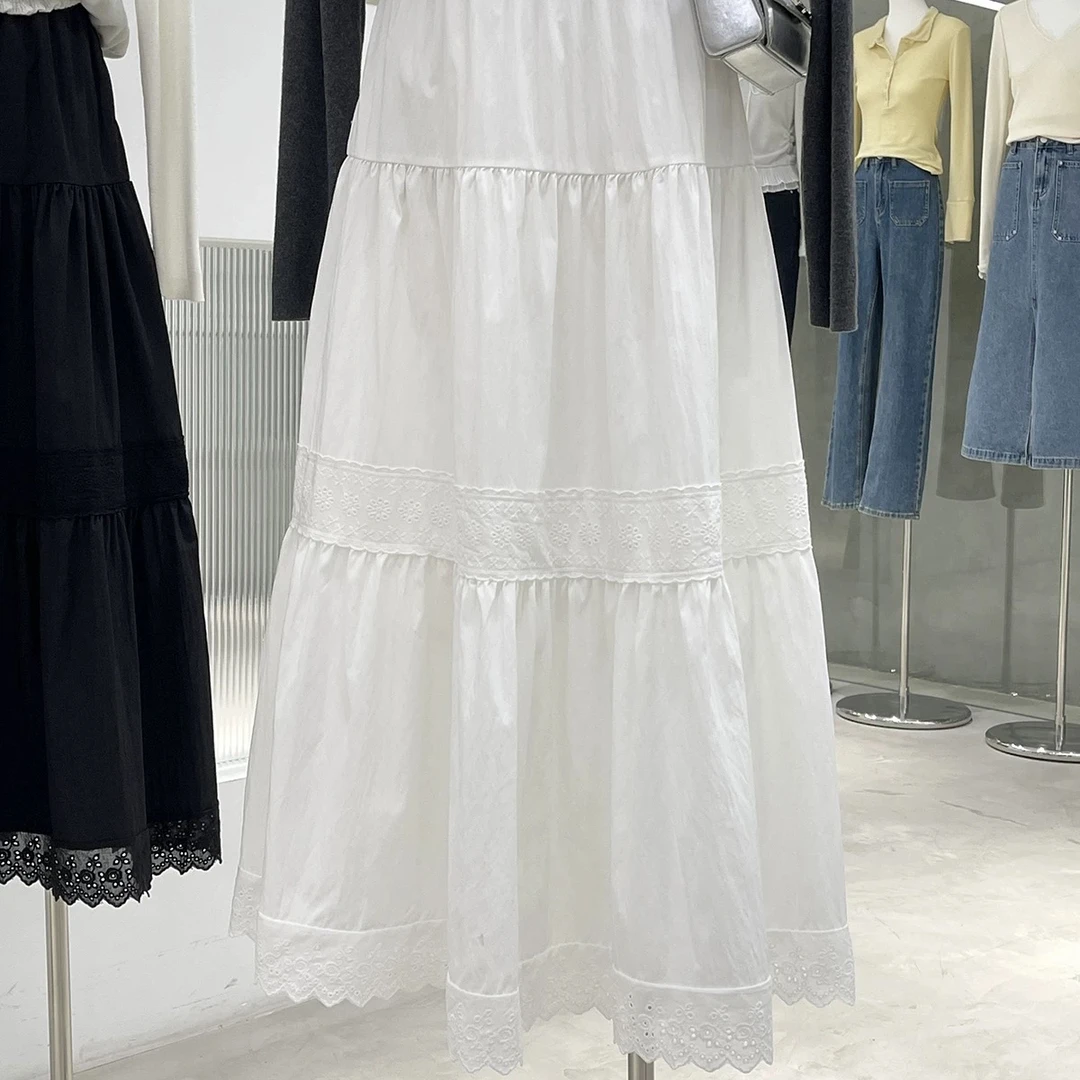 法式蕾丝蛋糕裙纯白显瘦气质大摆长裙春夏甜美