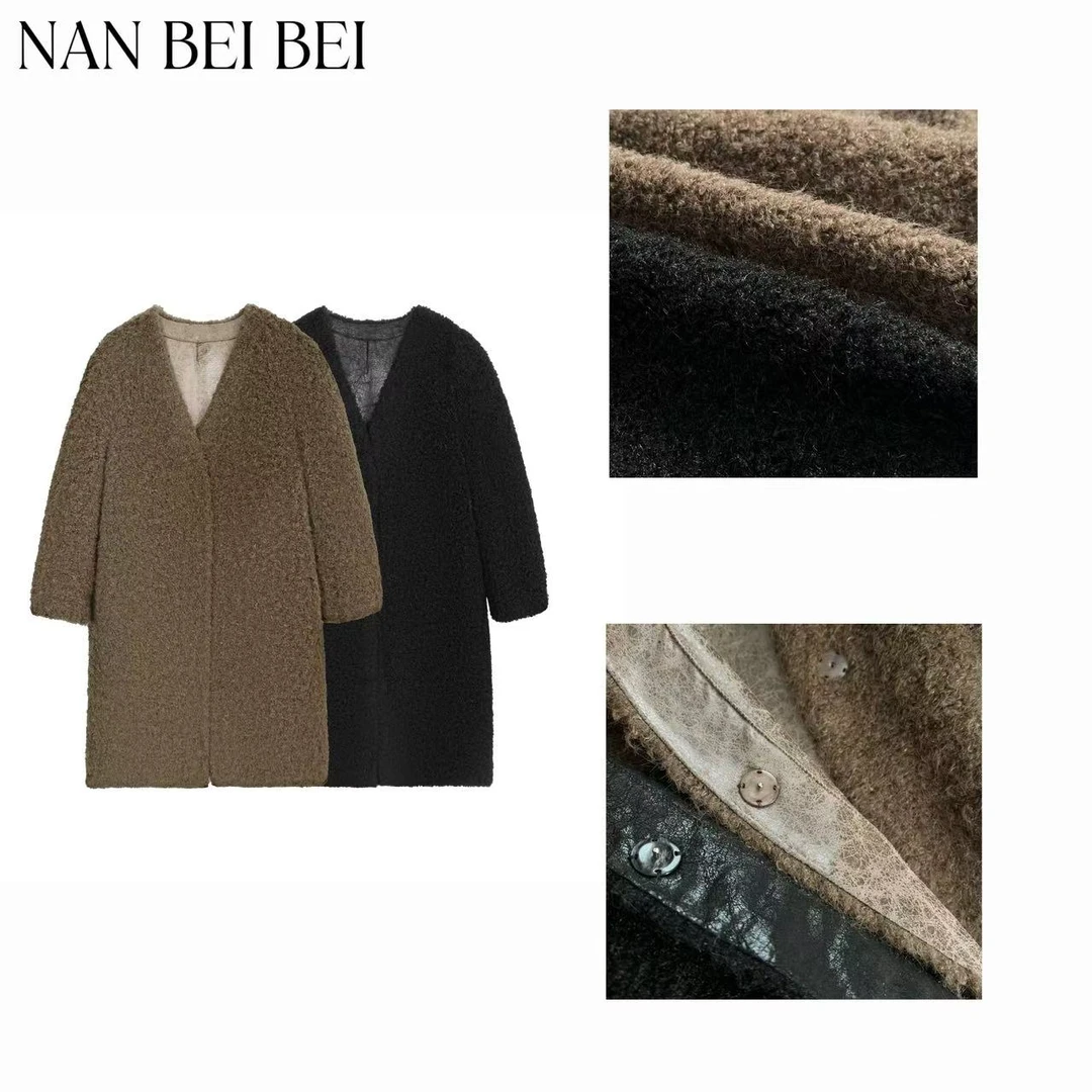 【南北贝】‘卷毛外套’冬季新款极简宽松百搭保暖长外套 085