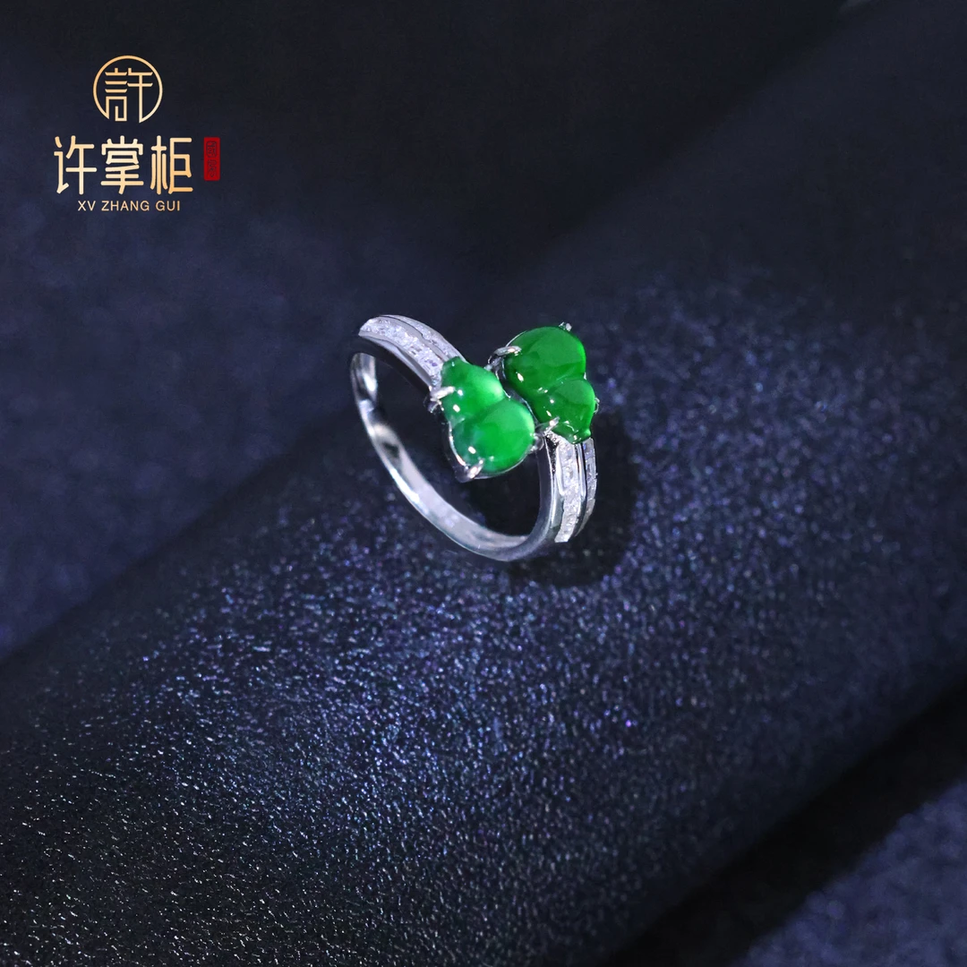 许掌柜｜S925银翡翠戒指天然翡翠A货双葫芦配饰百搭经典时尚优雅