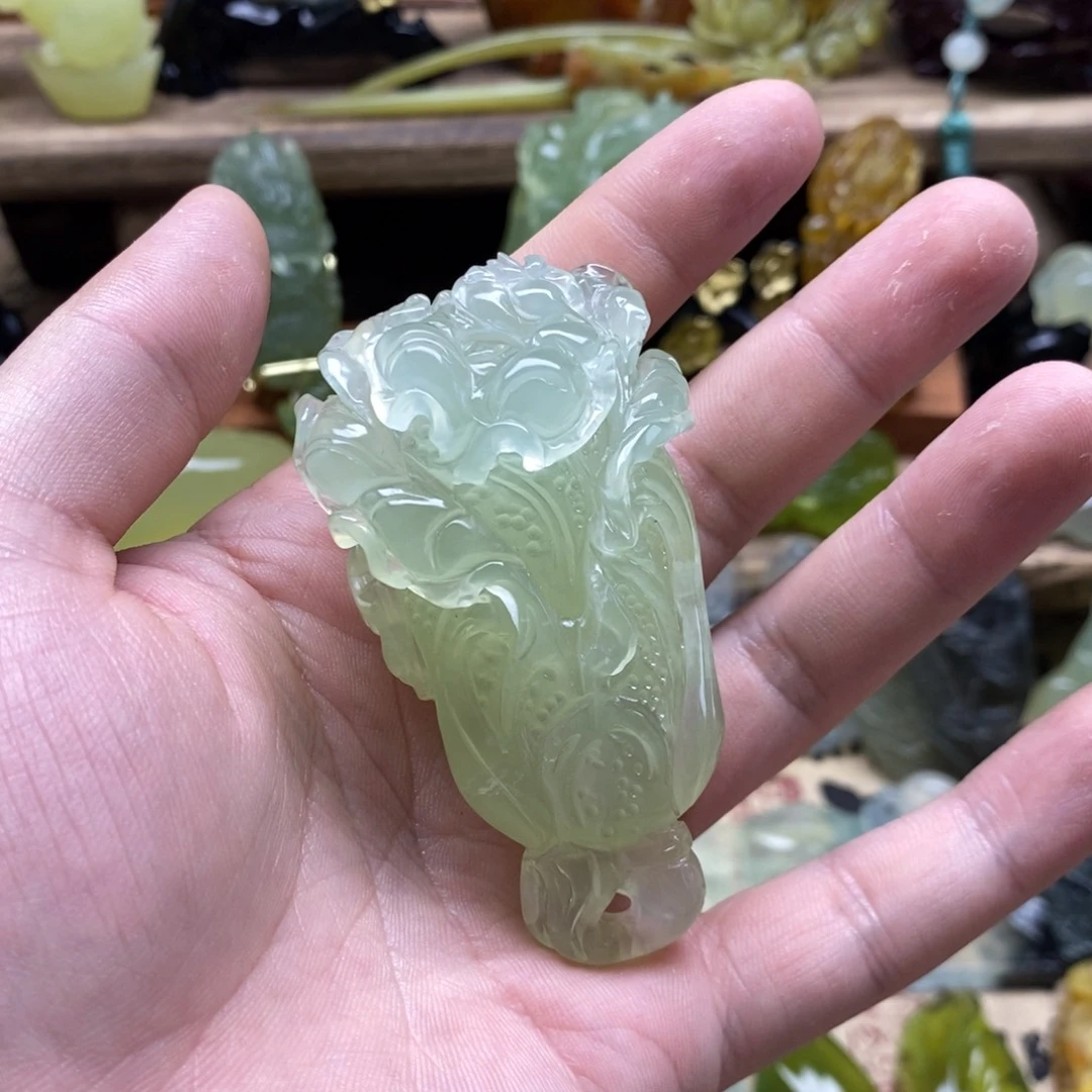 岫玉未镶嵌白菜手把