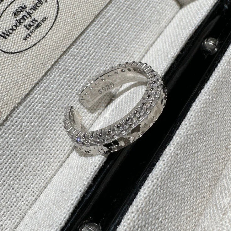 925银戒指 CNC微镶戒指小众设计轻奢简约时髦波光粼粼亮片J510