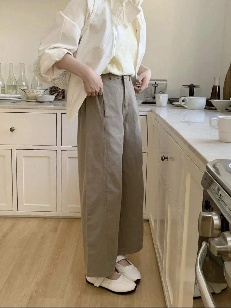 韩国chic遮跨显瘦阔腿裤女2025春夏新款高腰百搭设计感休闲九分裤