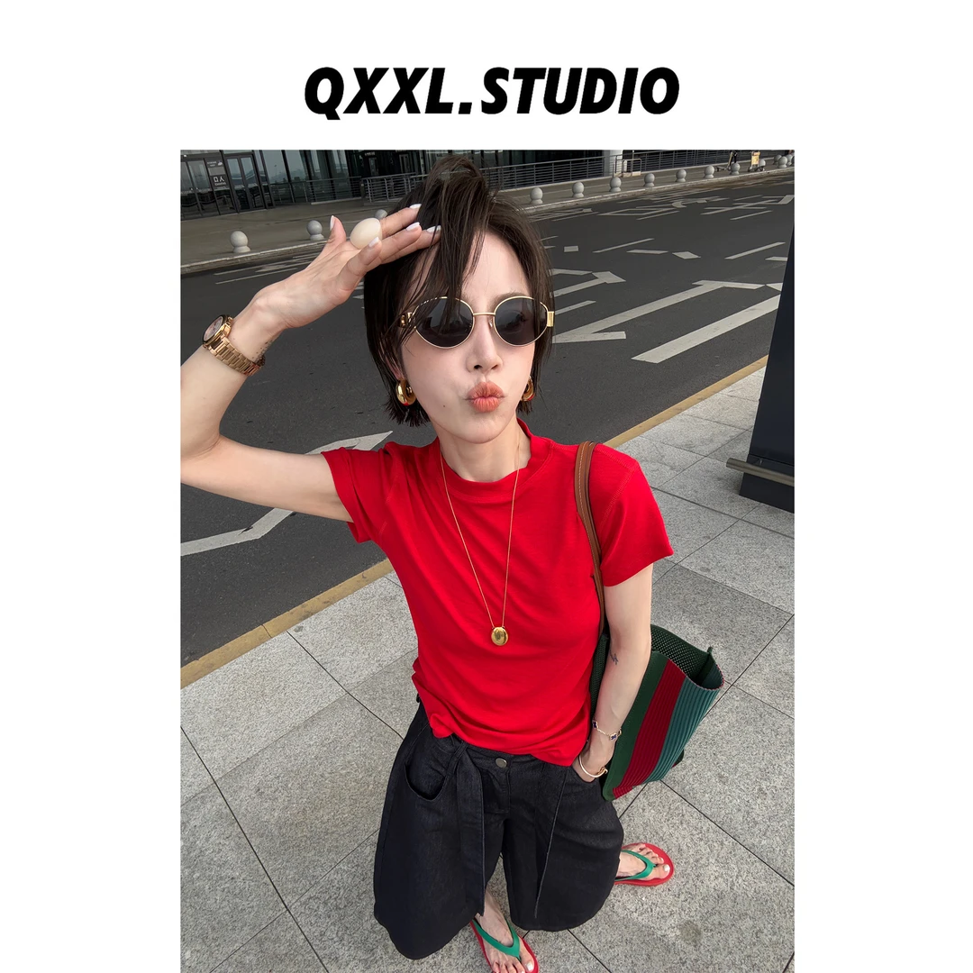 邱小小丽呀 夏款韩版纯色弹力T恤 基础款百搭修身打底上衣女