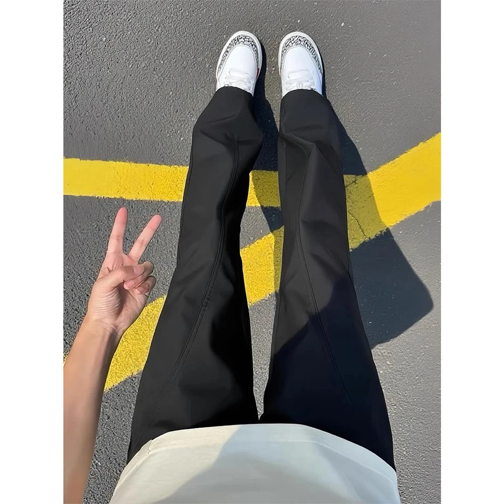 黑色斜切冰丝速干裤子男夏薄款美式直筒工装裤户外运动软壳冲锋裤