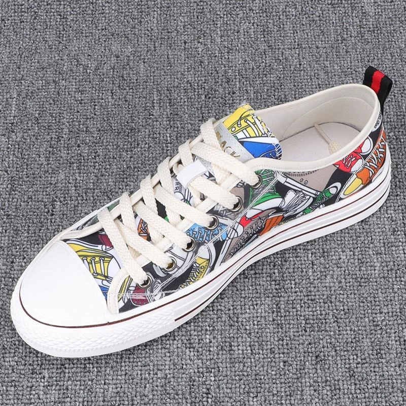 HKHY帆布鞋新款痞帅时尚印花百搭时尚板鞋鞋子百搭鞋子男款夏鞋
