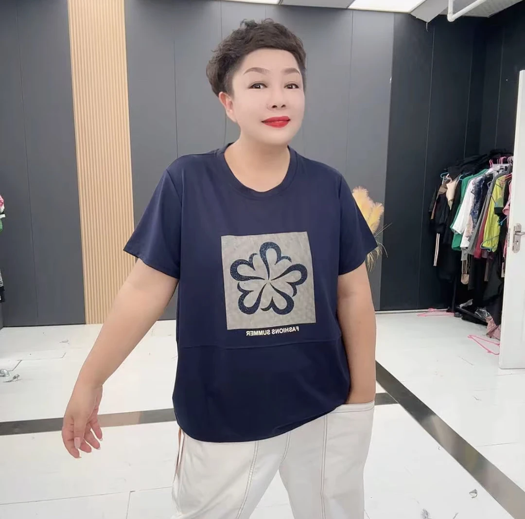 夏季宽松百搭休闲洋气圆领气质运动蓝色针织时尚女简约潮流-3111