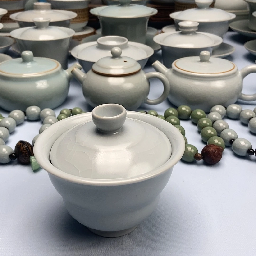 杯微微瑕仿古月白釉福禄盖碗原矿原釉原产地