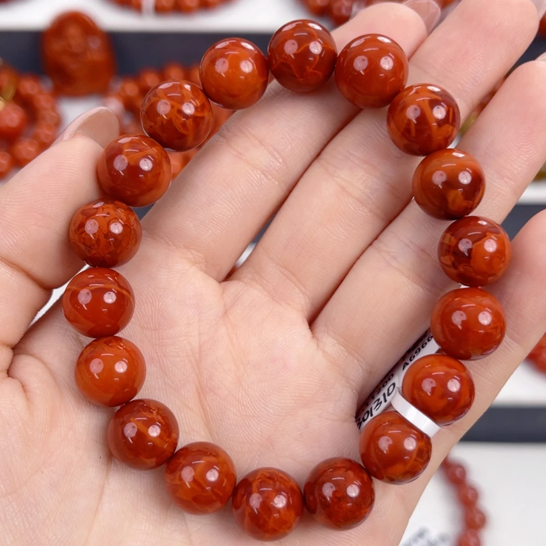 南红玛瑙未镶嵌瓦西牛血红火焰11mm手串