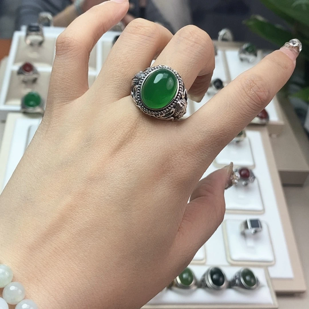 玛瑙/玉髓戒指银S925镶嵌心**迹