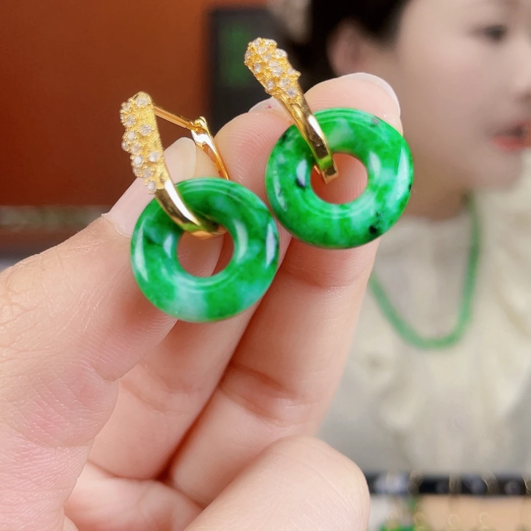 翡翠银S925镶嵌耳饰