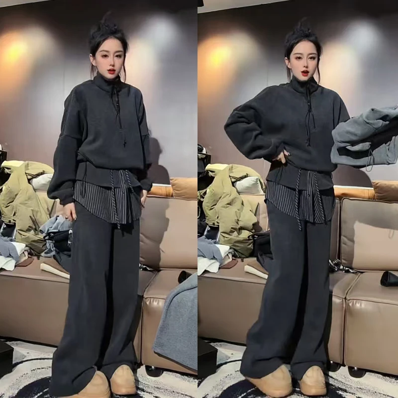 秋冬穿搭一整套2025新款气质高级感半拉链上衣设计感休闲裤两件套
