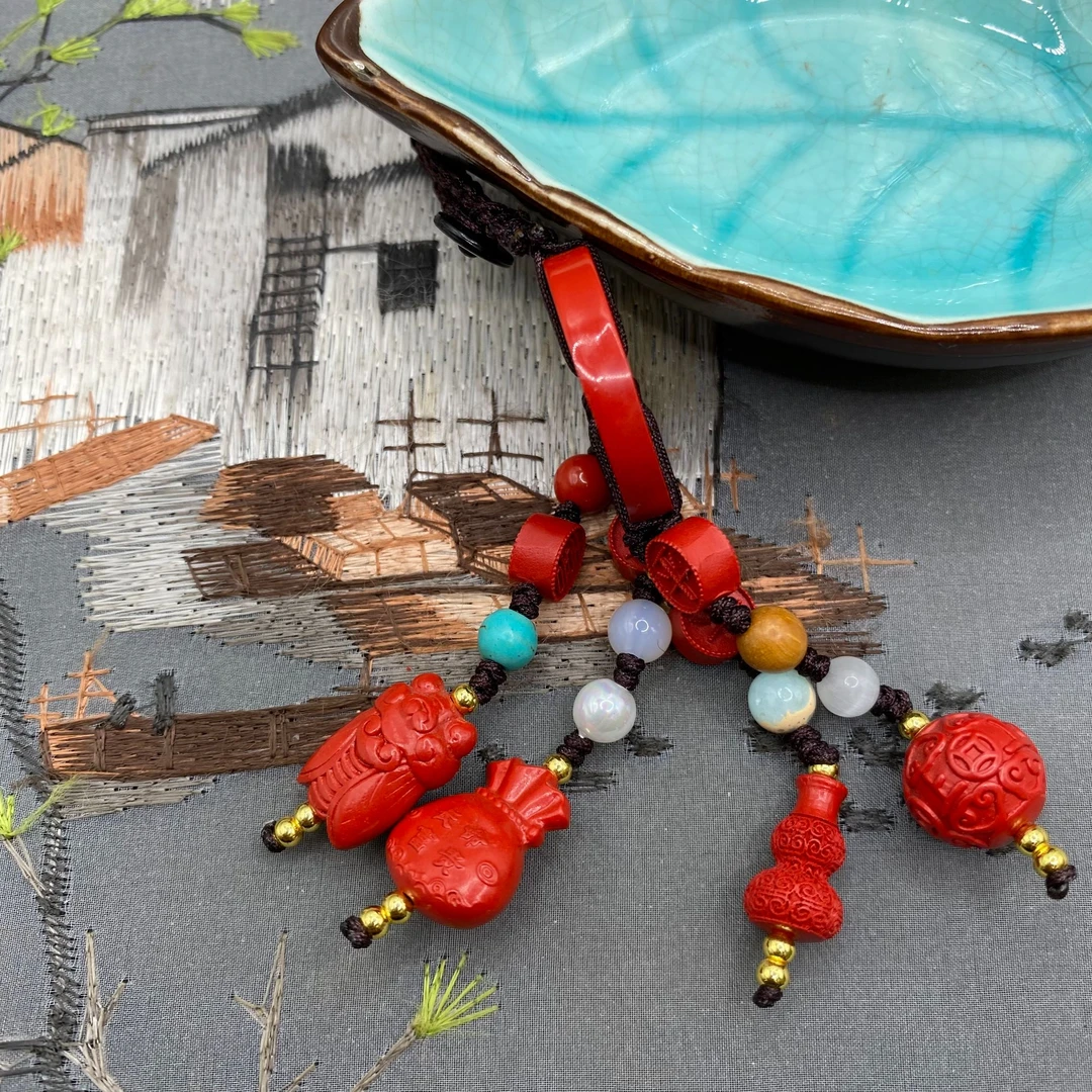 含辰砂工艺品高含量朱砂红砂设计款花钱多宝钥匙扣