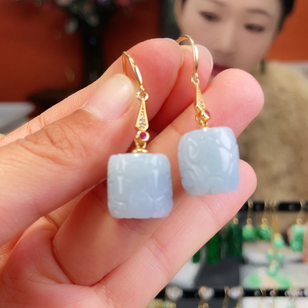 翡翠银S925镶嵌耳饰