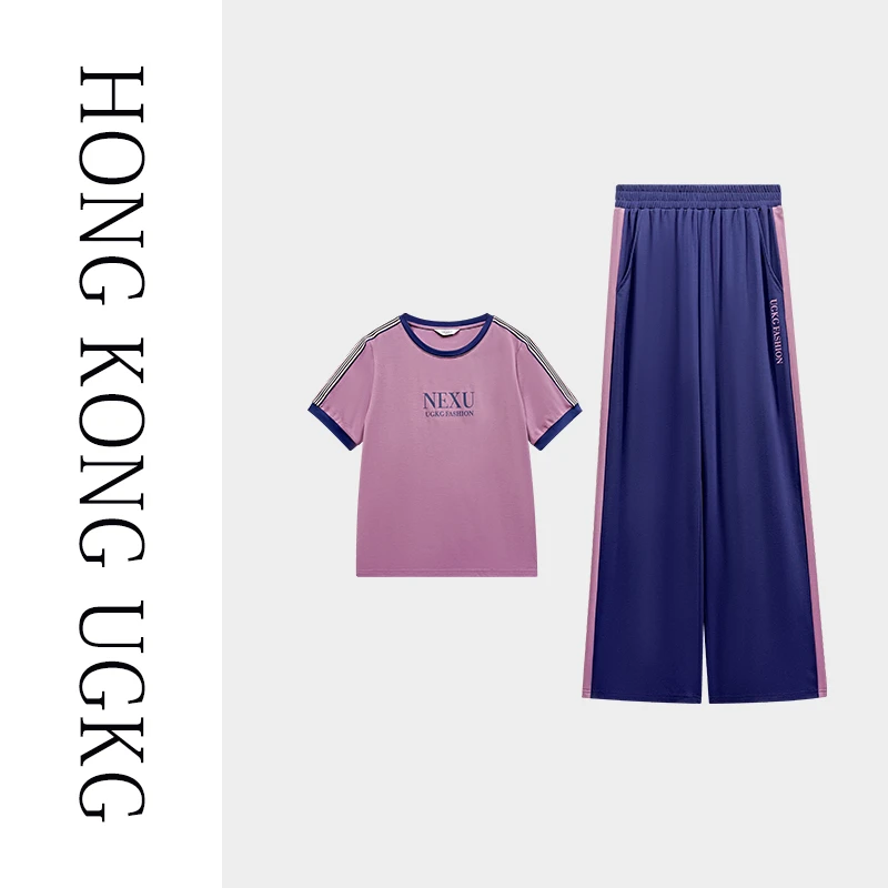 香港UGKG 中年妈妈夏装2025新款短袖t恤上衣中老年人女装两件套装