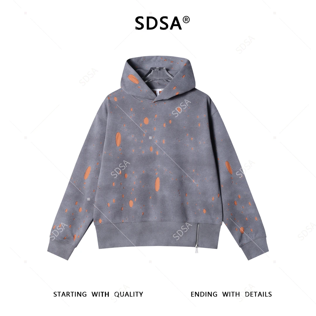 SDSA男士秋冬新款痞帅男装潮牌撞色割破连帽卫衣下摆拉链设计百搭