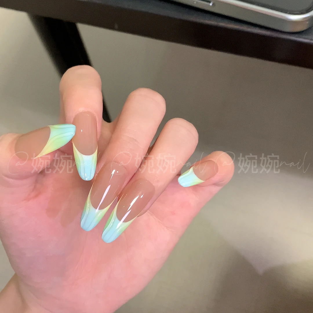 【清柠C】纯手工手绘法式百搭清凉感设计穿戴甲