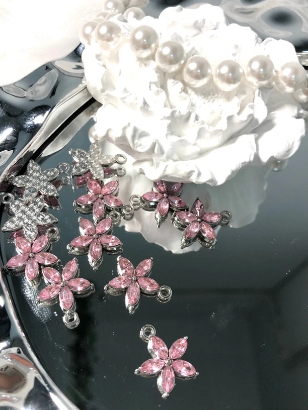 雨宝严选· DIY  P430 银粉色小花吊坠DIY