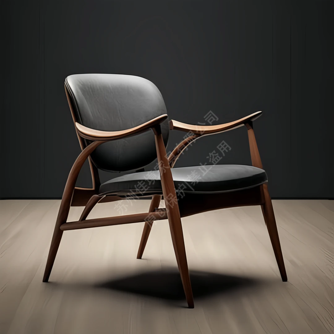 设计师款北美黑胡桃木真皮靠背椅餐椅现代简约茶椅书桌椅轻奢椅子