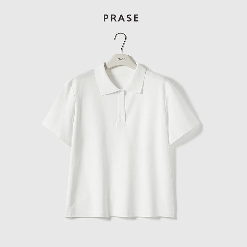 PRASE·噜【暗格秘密】微胖轻奢设计款夏女棉polo领针织T恤PR506E62
