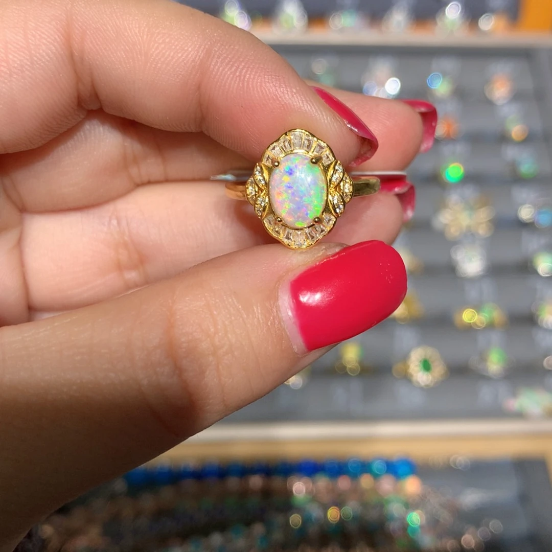 银S925镶嵌欧泊澳洲欧泊戒指l