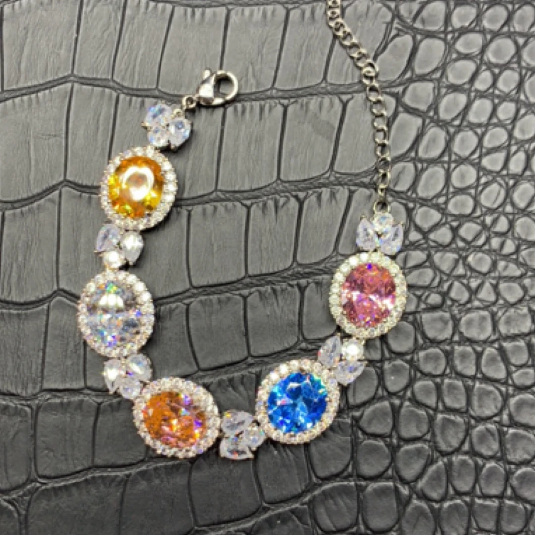 铜合金合成锆石手链 多宝手链重工时尚百搭彩色轻奢气质饰品500