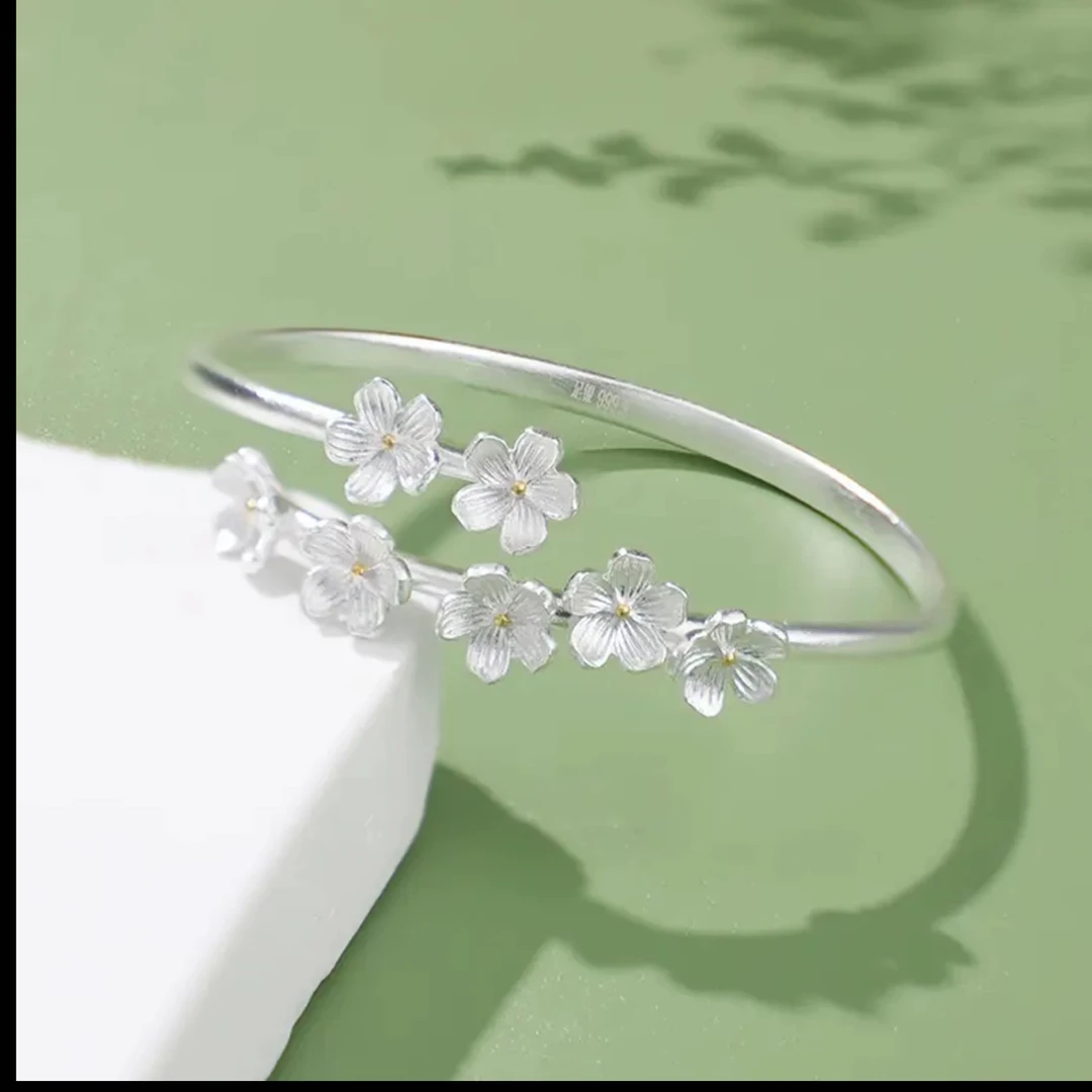 足银戒指 喜上梅梢女描金轻奢小众梅花指环送女友七夕礼物