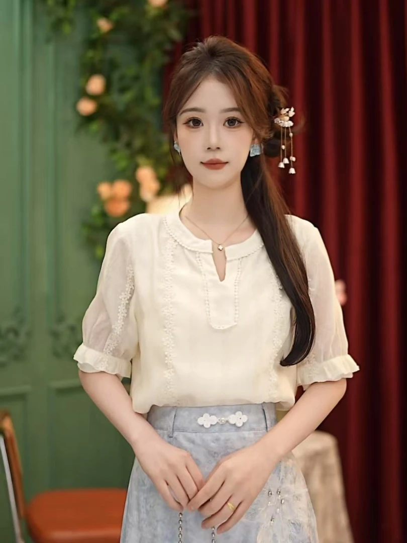 莹莹 【白天使】2025春季新款气质高腰复古时尚碎花衬衫#4434
